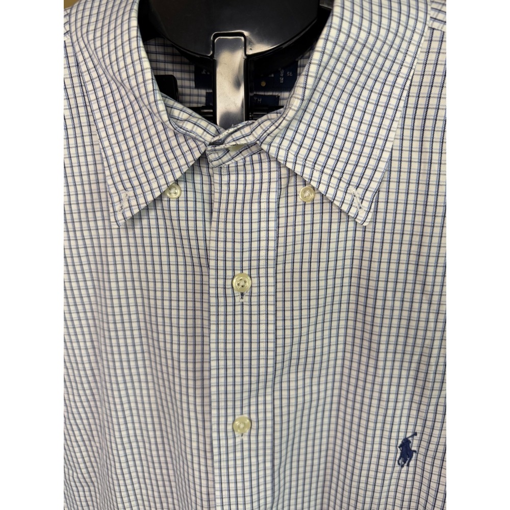 Polo Ralph Lauren Yarmouth Shirt Mens SL Blue White Check Pinpoint Oxford Cotton